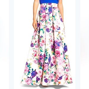 Eliza J Faille Floral Pleated Long Maxi Ballroom Formal Skirt Sz 12 Wedding Chic